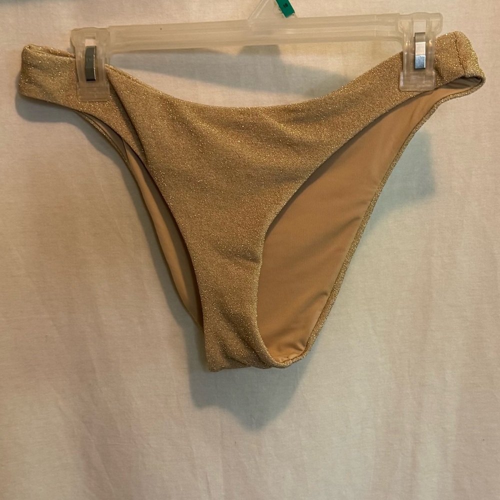 AA-603 Aerie NWT Cheeky Metallic Gold Summer Swim Bikini Bottoms Size L
